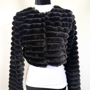 Black Furry Bolero Silky Lined Medium